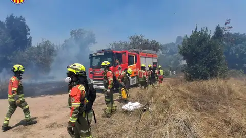 Efectivos del Consorcio de Bomberos de Valencia trabajan este sábado en la extinción del incendio forestal en Manises Efectivos del Consorcio de Bomberos de Valencia trabajan este sábado en la extinción del incendio forestal en Manises