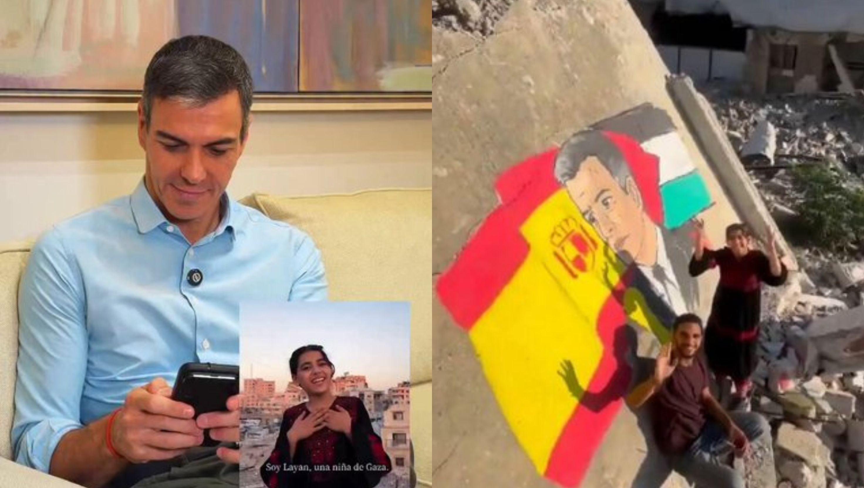 Sánchez reacciona al mural que le ha dedicado una niña en Gaza: "España os quiere y no os olvida" Sánchez reacciona al mural que le ha dedicado una niña en Gaza: "España os quiere y no os olvida"