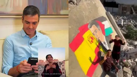 Sánchez reacciona al mural que le ha dedicado una niña en Gaza: "España os quiere y no os olvida" Sánchez reacciona al mural que le ha dedicado una niña en Gaza: "España os quiere y no os olvida"