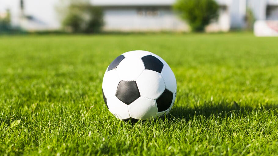 Un bal&oacute;n de f&uacute;tbol en un campo
