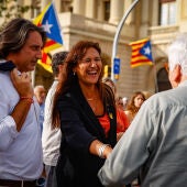La expresidenta del Parlament de Cataluña Laura Borràs (c), durante la manifestación convocada por la ANC, a 11 de septiembre de 2025, en Barcelona, Catalunya (España).