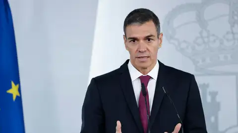 El presidente del Gobierno, Pedro Sánchez, en una rueda de prensa en el Palacio de la Moncloa. El presidente del Gobierno, Pedro Sánchez, en una rueda de prensa en el Palacio de la Moncloa.
