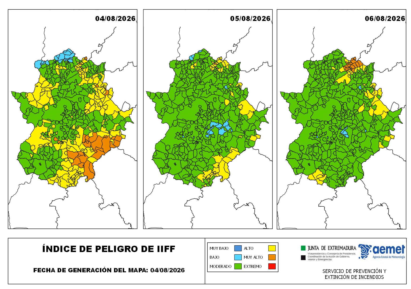 El Riesgo de incendio forestal este martes oscilará entre moderado y alto, situándose en muy alto en el sureste extremeño El Riesgo de incendio forestal este martes oscilará entre moderado y alto, situándose en muy alto en el sureste extremeño