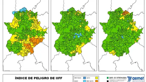 El Riesgo de incendio forestal este martes oscilará entre moderado y alto, situándose en muy alto en el sureste extremeño El Riesgo de incendio forestal este martes oscilará entre moderado y alto, situándose en muy alto en el sureste extremeño