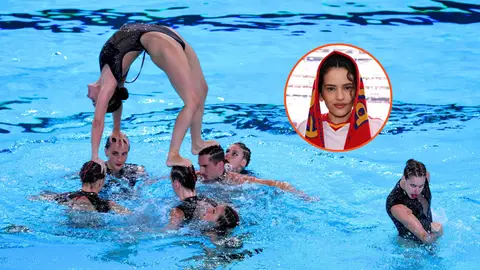 Montaje de Rosalía y la selección de natación artística española Montaje de Rosalía y la selección de natación artística española