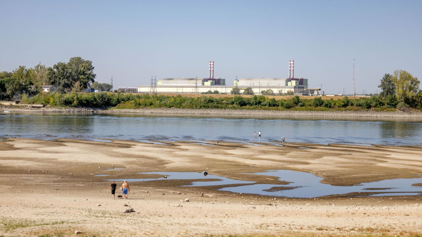 A view of the Paks Power Plant from the Danube embankment in the town across the river on July 31, 2026 in Dunaszentbenedek, Hungary