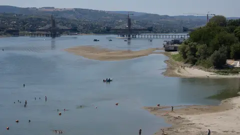A changed shoreline at Strand Beach on the Danube River following a drop in water levels during hot weather in Novi Sad, Serbia, on August 4, 2026. A changed shoreline at Strand Beach on the Danube River following a drop in water levels during hot weather in Novi Sad, Serbia, on August 4, 2026.