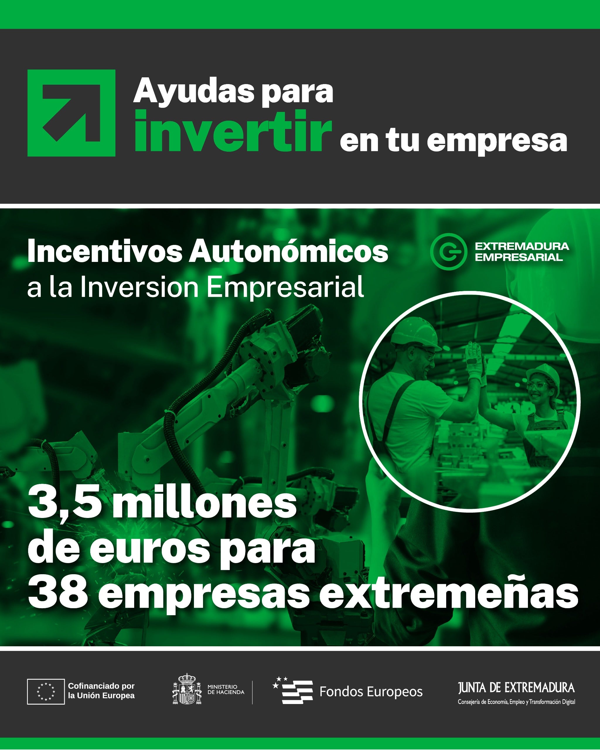 La Junta concede 3,5 millones de euros en ayudas a la inversión para 38 empresas que movilizarán más de 10 millones La Junta concede 3,5 millones de euros en ayudas a la inversión para 38 empresas que movilizarán más de 10 millones