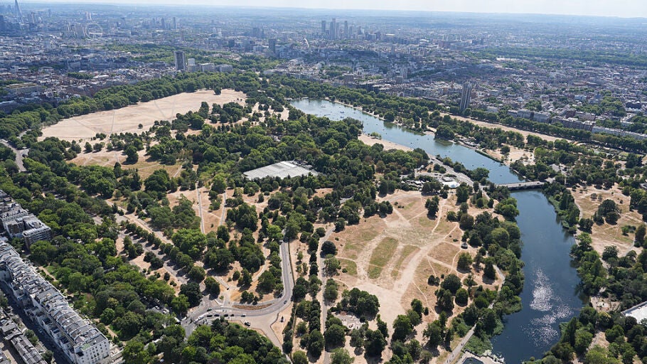 Im&aacute;gen a&eacute;rea del cambio en Hyde Park (Londres) provocado por la sequ&iacute;a