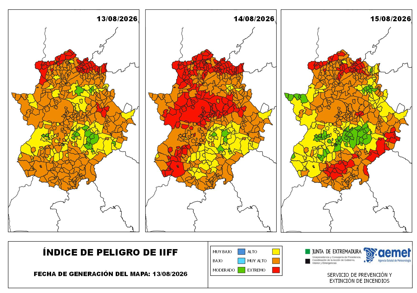 El Mapa de índice de Riesgo de Incendio Forestal deje este jueves riesgo muy alto en Extremadura, será extremo en la cornisa Norte El Mapa de índice de Riesgo de Incendio Forestal deje este jueves riesgo muy alto en Extremadura, será extremo en la cornisa Norte