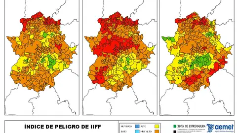 El Mapa de índice de Riesgo de Incendio Forestal deje este jueves riesgo muy alto en Extremadura, será extremo en la cornisa Norte El Mapa de índice de Riesgo de Incendio Forestal deje este jueves riesgo muy alto en Extremadura, será extremo en la cornisa Norte