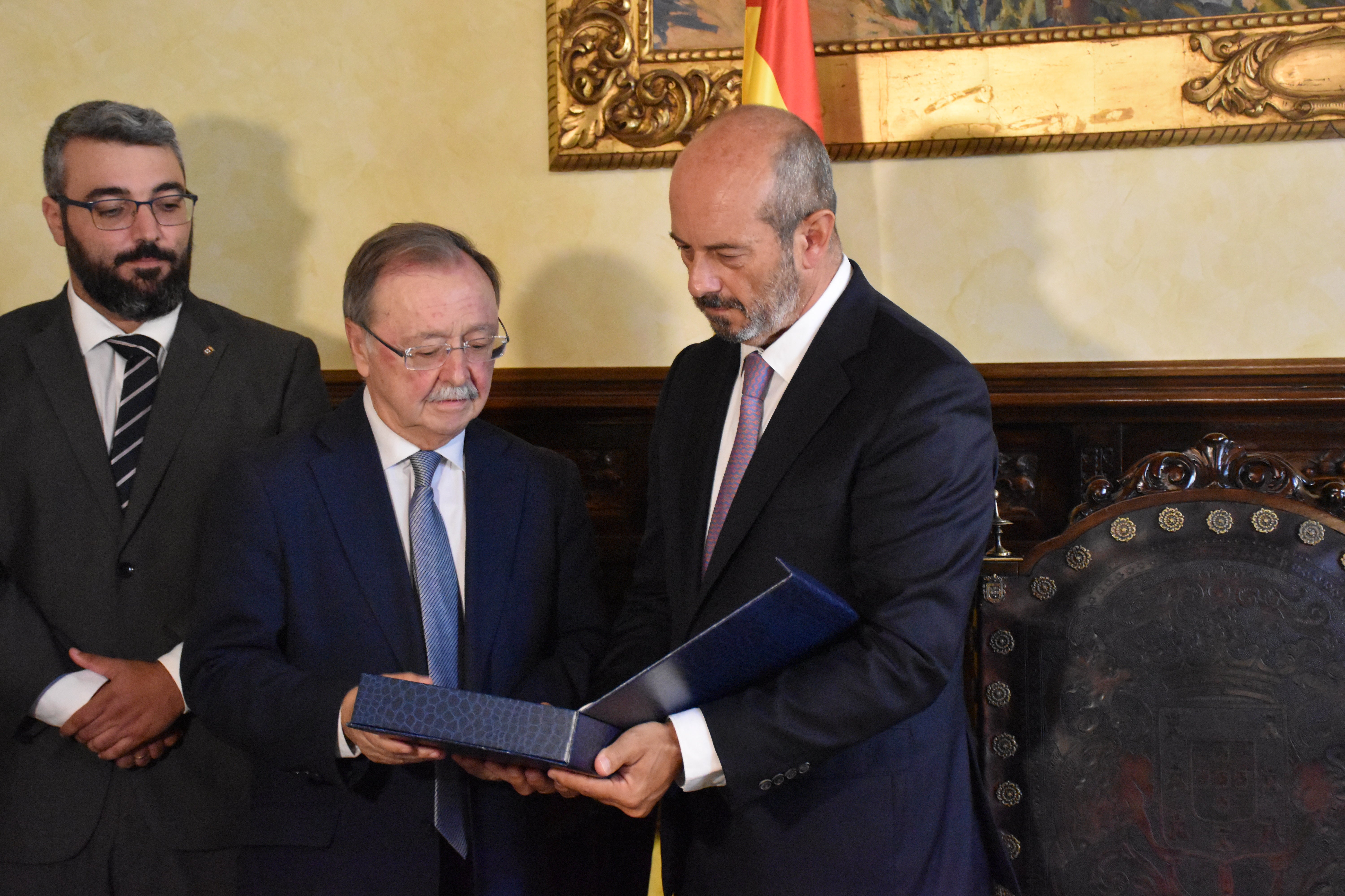 The President of the Senate, Pedro Rollan (right), is welcomed by the President of Ceuta, Juan Jesus Vivas (left), at the Assembly Palace on 14 August 2026 in Ceuta, Spain. The President of the Senate, Pedro Rollan (right), is welcomed by the President of Ceuta, Juan Jesus Vivas (left), at the Assembly Palace on 14 August 2026 in Ceuta, Spain.