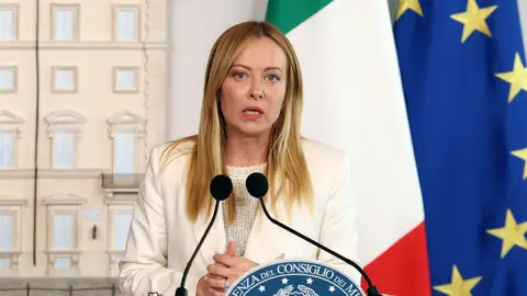 Minister Giorgia Meloni seen during the joint statements with Luís Montenegro Minister Giorgia Meloni seen during the joint statements with Luís Montenegro/ Europa Press/ Marco Iacobucci