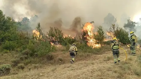 Incendio forestal en Las Peñas de Riglos (Huesca), el que ha calcinado más hectáreas este verano Incendio forestal en Las Peñas de Riglos (Huesca).