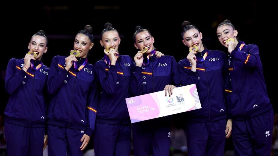 El conjunto espa&ntilde;ol de gimnasia r&iacute;tmica se ha proclamado este s&aacute;bado campe&oacute;n del mundo en el concurso completo en Fr&aacute;ncfort (Alemania) y sella el billete directo para los Juegos Ol&iacute;mpicos de Los &Aacute;ngeles 2028.