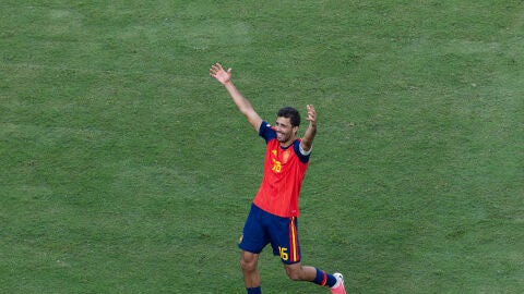 Rodri, captain of Spain celebrates winning at the end of the FIFA World Cup 2026 Final match between Spain and Argentina at New York New Jersey Stadium on July 19, 2026 in East Rutherford, United States.