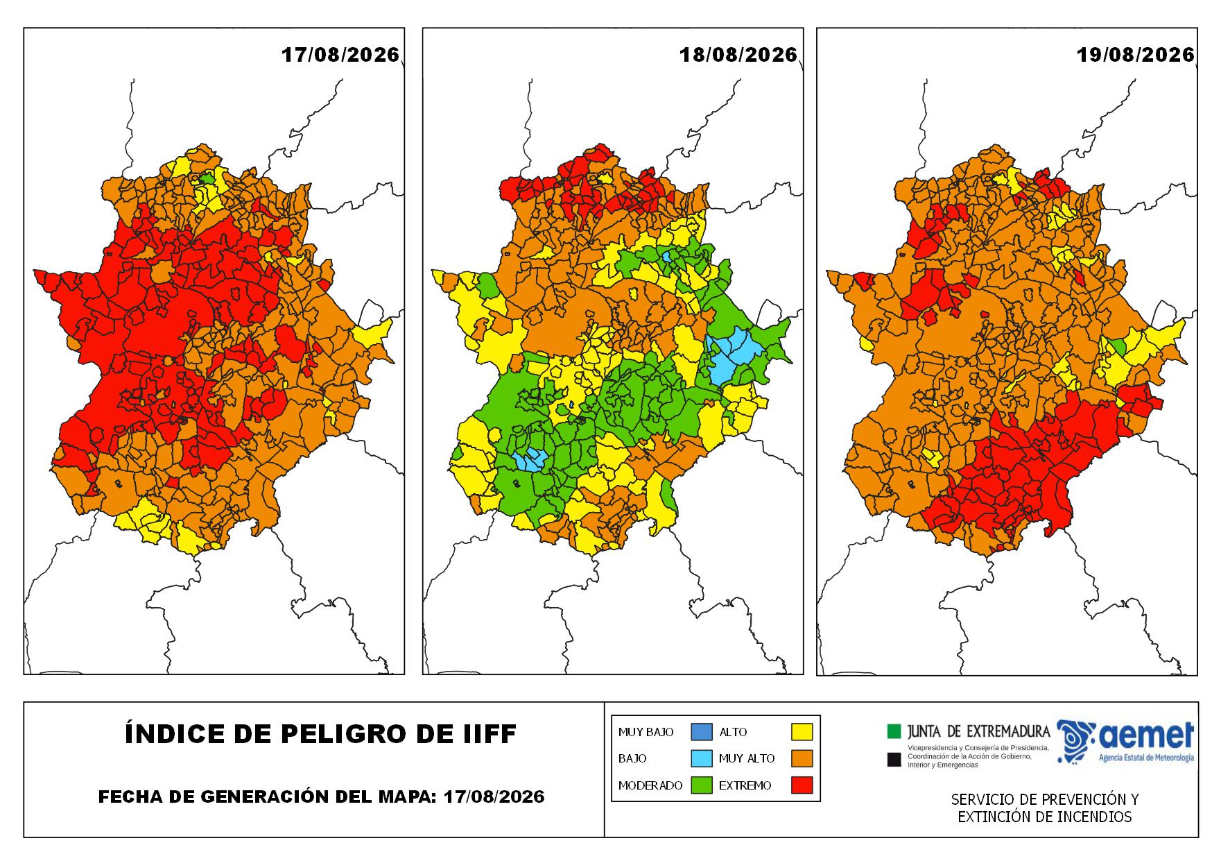 Casi la totalidad del territorio extremeño permanecerá este lunes bajo riesgo extremo y muy alto por incendios forestales Casi la totalidad del territorio extremeño permanecerá este lunes bajo riesgo extremo y muy alto por incendios forestales