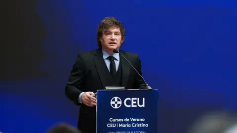 El presidente de Argentina, Javier Milei, durante la presentación de los Cursos de Verano CEU-María Cristina, en la Universidad CEU San Pablo, a 26 de junio de 2026, en Madrid (España). El presidente de Argentina, Javier Milei, durante la presentación de los Cursos de Verano CEU-María Cristina, en la Universidad CEU San Pablo, a 26 de junio de 2026, en Madrid (España).