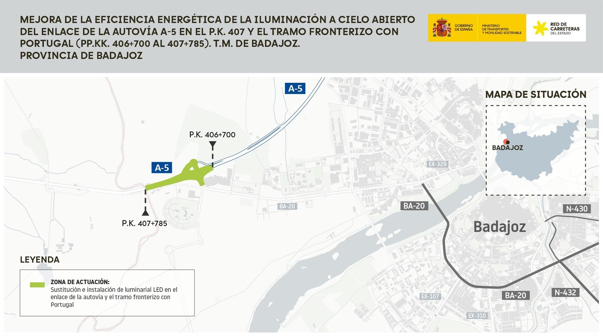 Adjudicada la mejora de la iluminación de la A-5 a su paso por Badajoz para reducir a la mitad el consumo energético Adjudicada la mejora de la iluminación de la A-5 a su paso por Badajoz para reducir a la mitad el consumo energético