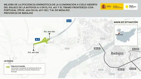 Adjudicada la mejora de la iluminación de la A-5 a su paso por Badajoz para reducir a la mitad el consumo energético Adjudicada la mejora de la iluminación de la A-5 a su paso por Badajoz para reducir a la mitad el consumo energético