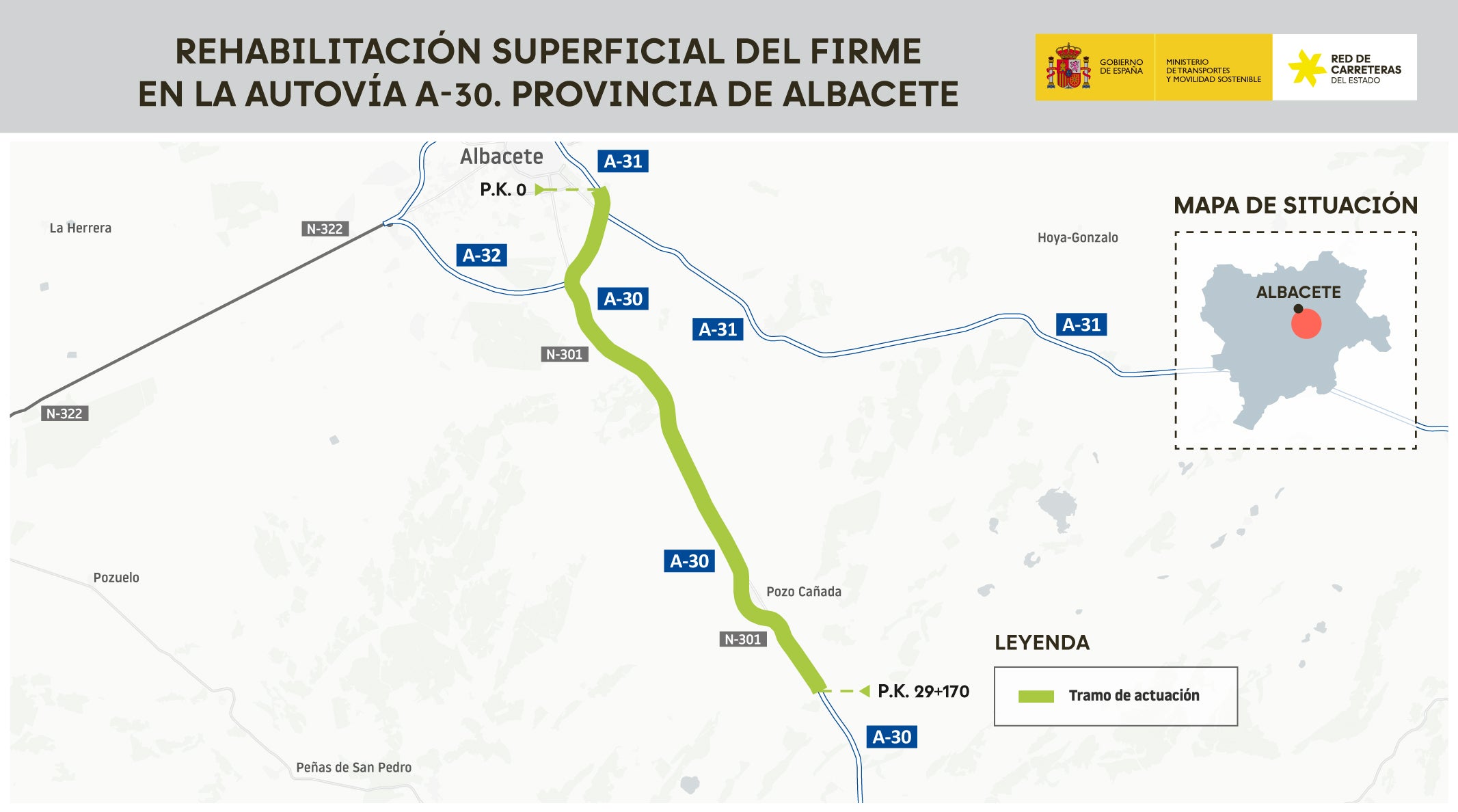 Se rehabilitará el firme de la A-30 a su paso por Albacete y Chinchilla Se rehabilitará el firme de la A-30 a su paso por Albacete y Chinchilla