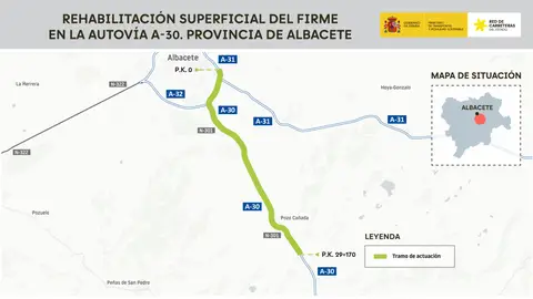 Se rehabilitará el firme en la A-30 a su paso por Albacete y Chinchilla Se rehabilitará el firme en la A-30 a su paso por Albacete y Chinchilla