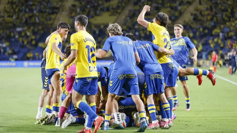 Celebración de un gol de Las Palmas Celebración de un gol de Las Palmas