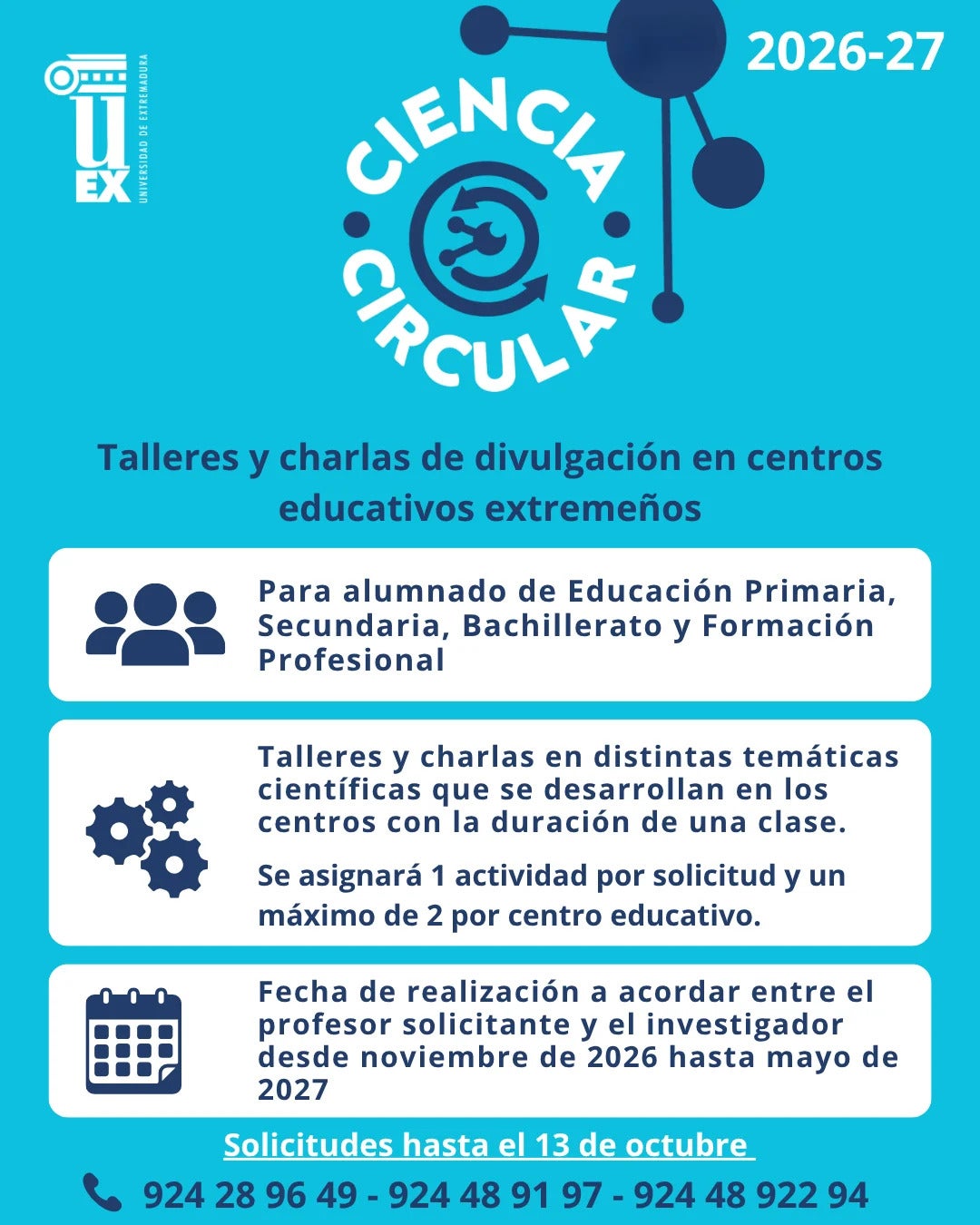 Abierto el plazo de inscripción para los programas de divulgación científica de la Universidad de Extremadura Abierto el plazo de inscripción para los programas de divulgación científica de la Universidad de Extremadura