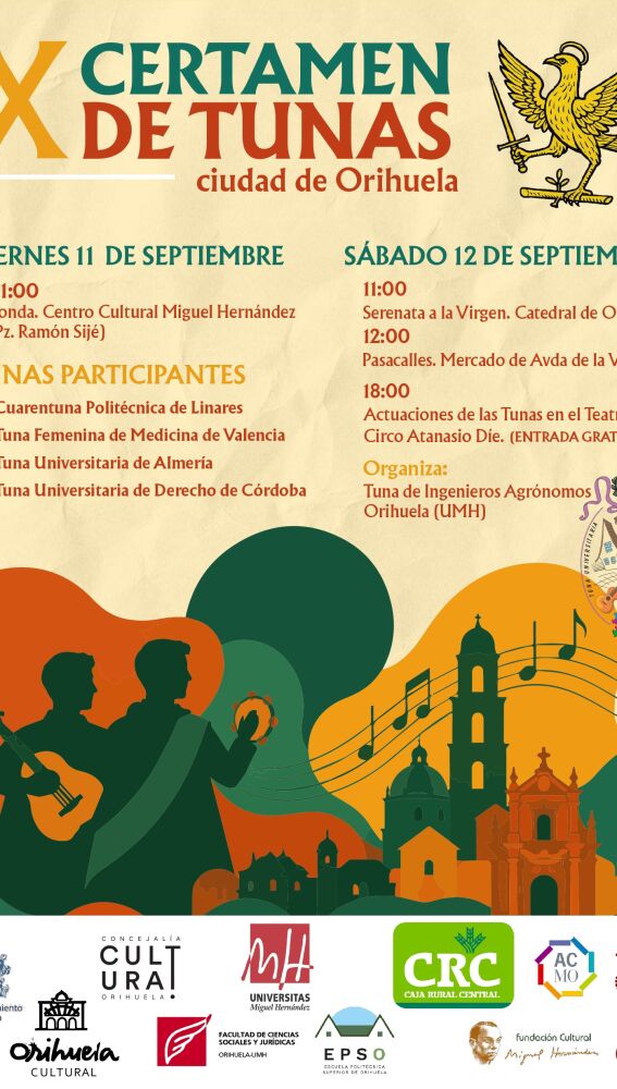 Más de un centenar de tunos participarán este fin de de semana en el X Certamen Nacional de Tunas 'Ciudad de Orihuela' 