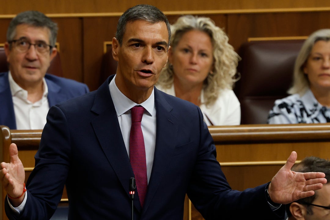El presidente del Gobierno, Pedro Sánchez, interviene durante la primera sesión de control del Congreso del curso político, este miércoles. El presidente del Gobierno, Pedro Sánchez, interviene durante la primera sesión de control del Congreso del curso político, este miércoles.