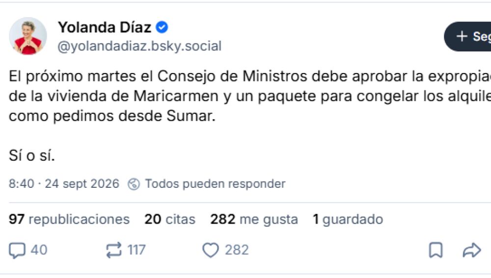 Publicación de Yolanda Díaz en Bluesky (Captura de pantalla)