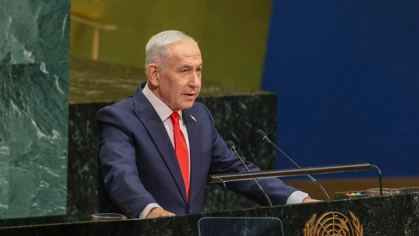 El primer ministro israel&iacute;, Benjamin Netanyahu, durante su intervenci&oacute;n en la Asamblea General de la ONU