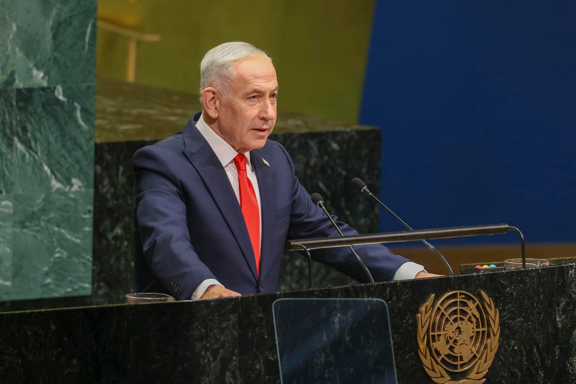 El primer ministro israelí, Benjamin Netanyahu, durante su intervención en la Asamblea General de la ONU El primer ministro israelí, Benjamin Netanyahu, durante su intervención en la Asamblea General de la ONU