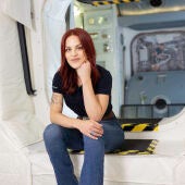La astronauta en una foto de archivo