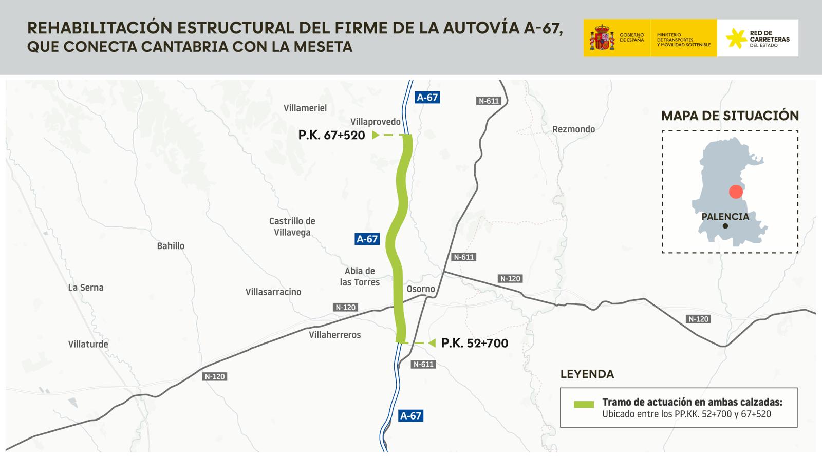 El Gobierno autoriza a licitar las obras de rehabilitación del firme de la A-67 entre Santillana de Campos y Villaprovedo por 16,84 millones de euros El Gobierno autoriza a licitar las obras de rehabilitación del firme de la A-67 entre Santillana de Campos y Villaprovedo por 16,84 millones de euros