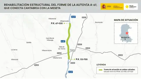 El Gobierno autoriza a licitar las obras de rehabilitación del firme de la A-67 entre Santillana de Campos y Villaprovedo por 16,84 millones de euros .