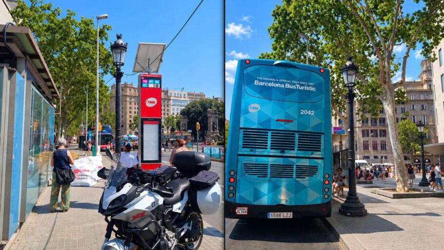 Comparaci&oacute; entre la nova para d'autob&uacute;s del D50 sense marquesina ni seients i l'antiga parada, molt m&eacute;s c&ograve;mode, que ara gaudeixen els turistes