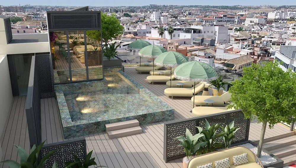 Imagen del fabuloso rooftop del nuevo hotel Fenix Sevilla by Vibra Imagen del fabuloso rooftop del nuevo hotel Fenix Sevilla by Vibra
