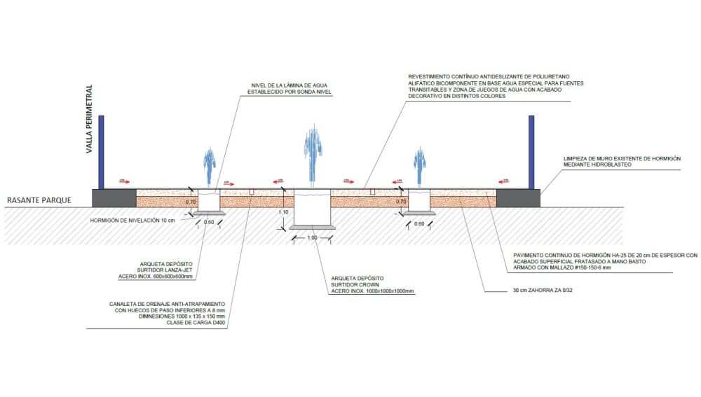 Planos del proyecto de la nueva fuente del Parque 28 de Febrero