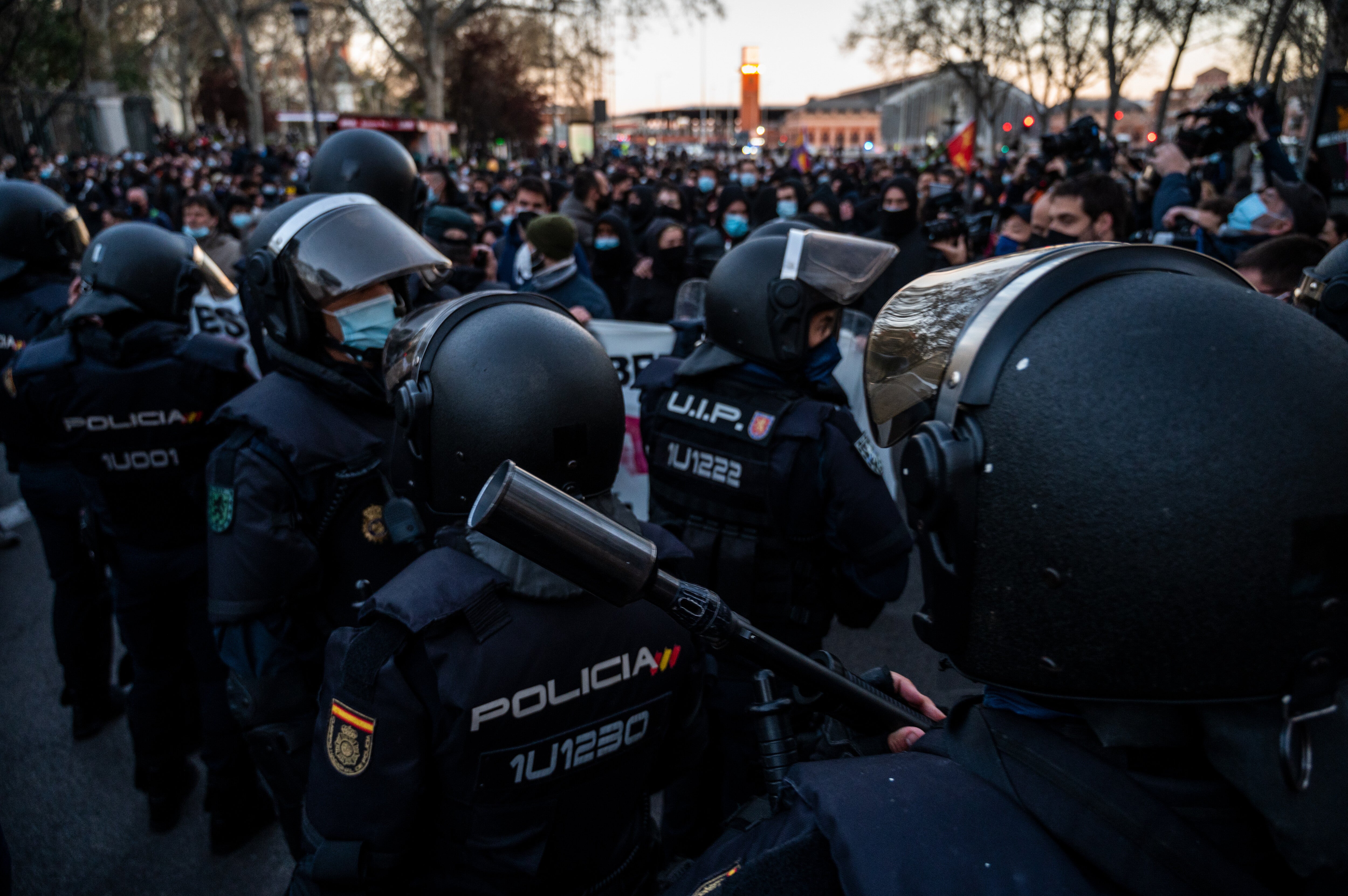 Imagen de archivo de antidisturbios en una manifestación. Imagen de archivo de antidisturbios en una manifestación.
