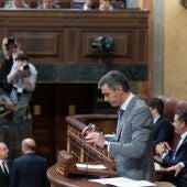 El presidente del Gobierno, Pedro Sánchez, durante su intervención en el Congreso