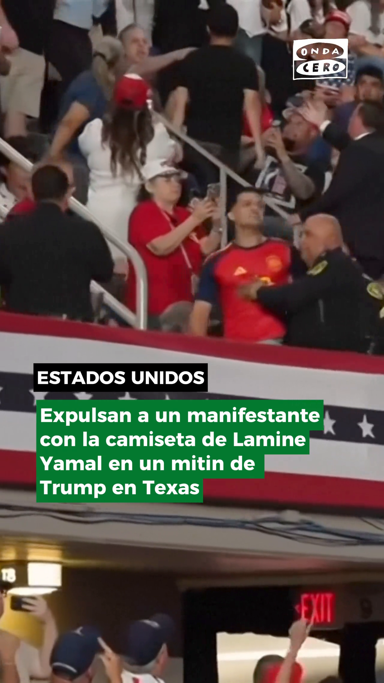 Un manifestante con la camiseta de Lamine Yamal expulsado de un mitin de Trump Un manifestante con la camiseta de Lamine Yamal expulsado de un mitin de Trump