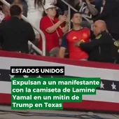 Un manifestante con la camiseta de Lamine Yamal expulsado de un mitin de Trump Un manifestante con la camiseta de Lamine Yamal expulsado de un mitin de Trump
