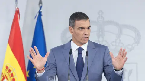 El presidente del Gobierno, Pedro Sánchez, durante una rueda de prensa. El presidente del Gobierno, Pedro Sánchez, durante una rueda de prensa.