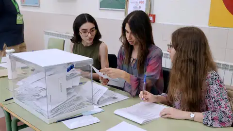Vista de una mesa de un colegio electoral en Madrid. Vista de una mesa de un colegio electoral en Madrid.