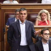 Montaje de Sánchez durante un Pleno del Congreso junto a Ignacio Varela. Montaje de Sánchez durante un Pleno del Congreso junto a Ignacio Varela.