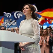La presidenta de la Comunidad de Madrid, Isabel Díaz Ayuso, en un acto de precampaña en Ifema