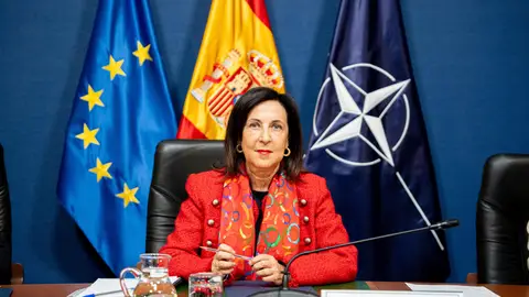 La ministra de Defensa, Margarita Robles, felicita por videoconferencia a los militares desplegados en el exterior con motivo del Día de la Fiesta Nacional, en la sede del Ministerio, a 11 de octubre de 2026 La ministra de Defensa, Margarita Robles, felicita por videoconferencia a los militares desplegados en el exterior con motivo del Día de la Fiesta Nacional, en la sede del Ministerio, a 11 de octubre de 2026