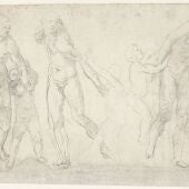 Tres estudios de un hombre al que un niño tira del brazo. Dibujante: Daniele da Volterra (1519-1566).