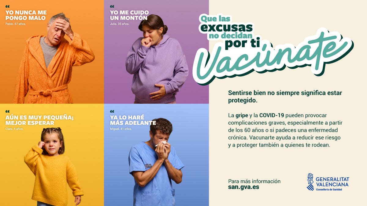 La Conselleria de Sanidad lanza una campaña para fomentar la vacunación frente a la gripe, la covid-19 y el virus de la bronquiolitis La Conselleria de Sanidad lanza una campaña para fomentar la vacunación frente a la gripe, la covid-19 y el virus de la bronquiolitis